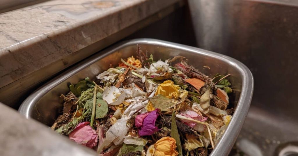 Bokashi bin in a kitchen sink