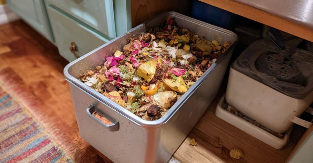 Bokashi bin under a kitchen sink